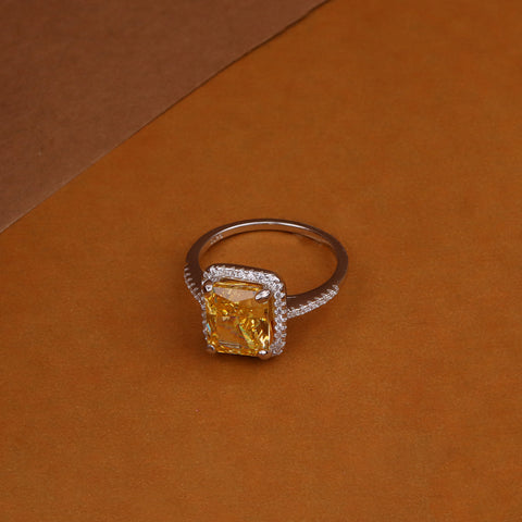 Yellow Crystal Square Chimes Rings for Women