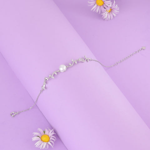 925 Silver Leaf Vine Pearl Bracelet for Women
