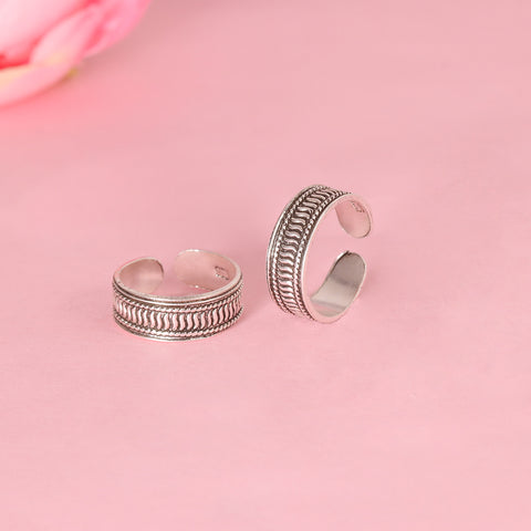 925 Sterling Silver Rope Edge Oxidized Adjustable Toe Rings for Women