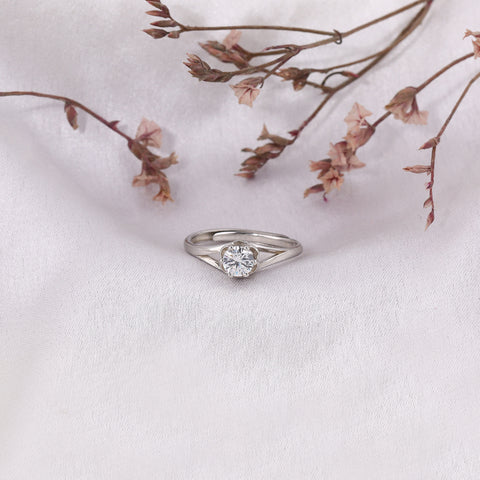 Growing Flower Single Zirconia Silver Adjustable Ring