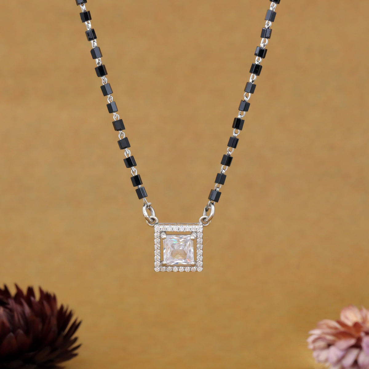 92.5 Silver with Square Solitaire  Mangalsutra  For Women