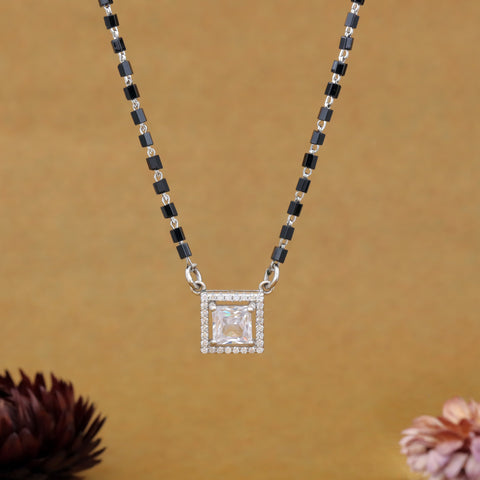 92.5 Silver with Square Solitaire  Mangalsutra  For Women