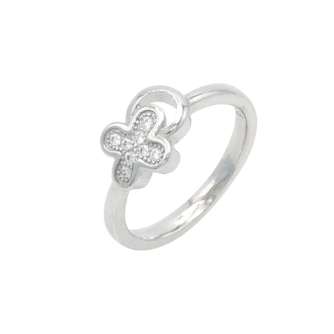 Silver flower diamond ring