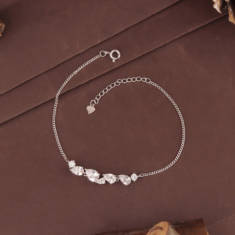 925 Sterling Silver Pear-Cut Cluster Diamond Bracelet for Women