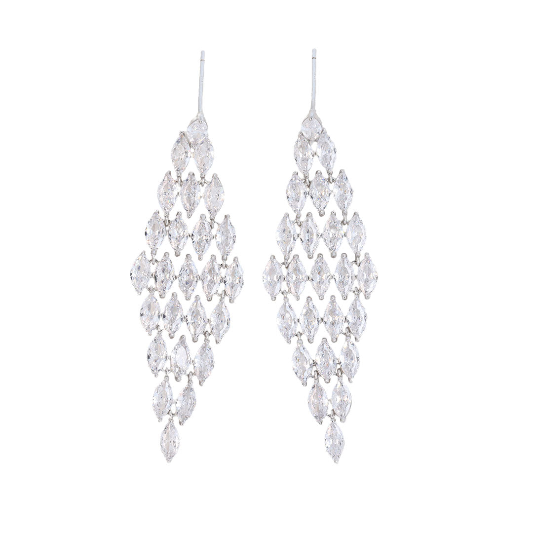 Silver petal chandelier diamond bridal earring