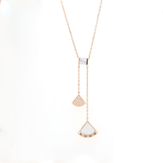 Rose Gold Dual Shell Shape Diamond Pendant With Chain