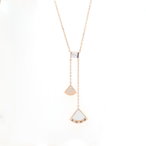 Rose Gold Dual Shell Shape Pendant With Chain