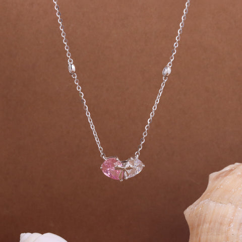 Pink and White Sweet Heart Bow Pendant With Chain