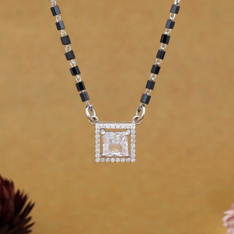 92.5 Silver with Square Solitaire  Mangalsutra  For Women