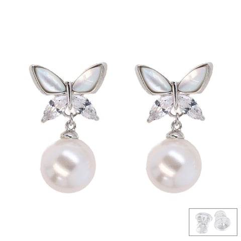 Silver Butterfly Pearl Earrings