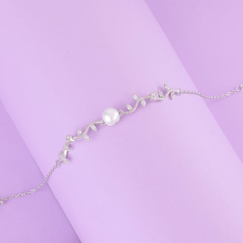925 Silver Leaf Vine Pearl Bracelet for Women