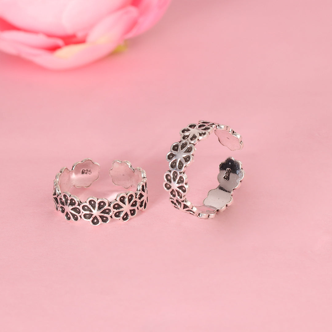 925 Sterling Silver Flower Design Toe Ring for Women