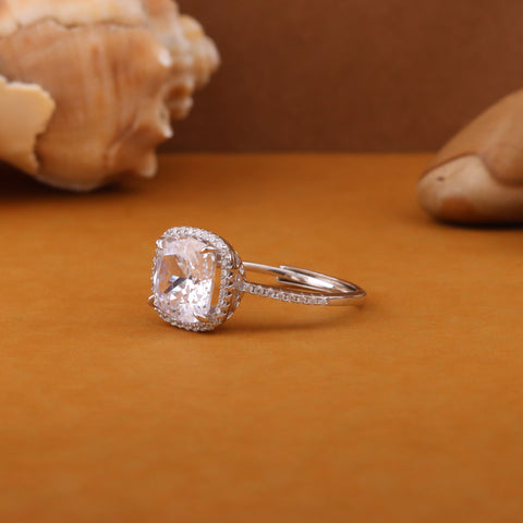 Cushion Cut Halo Solitaire fashion ring