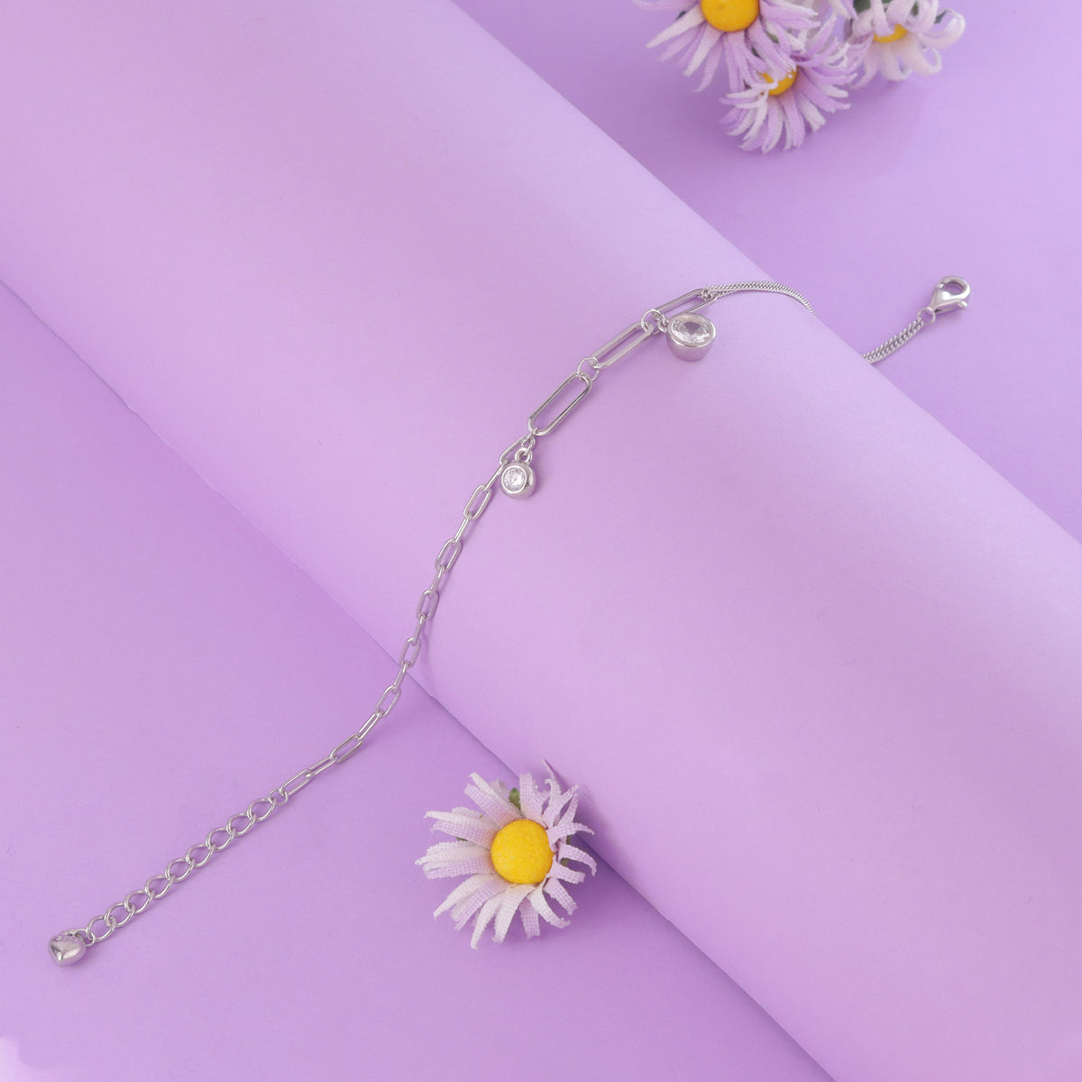 925 Sterling Silver Dual Chain Charm Bracelet for Women