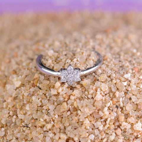 925 Sterling Silver Floral Cluster CZ Adjustable Ring for Women