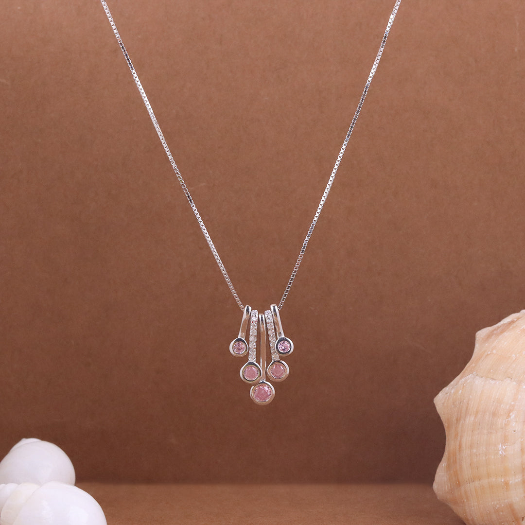 Pink Stone Studded Hangging  Pendants With Chain