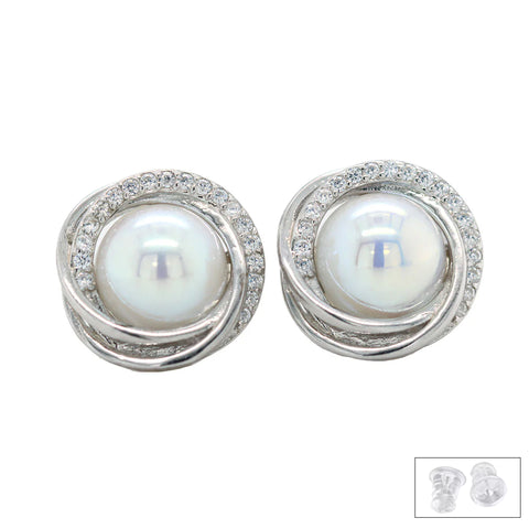 Silver Pearl Stud Earrings