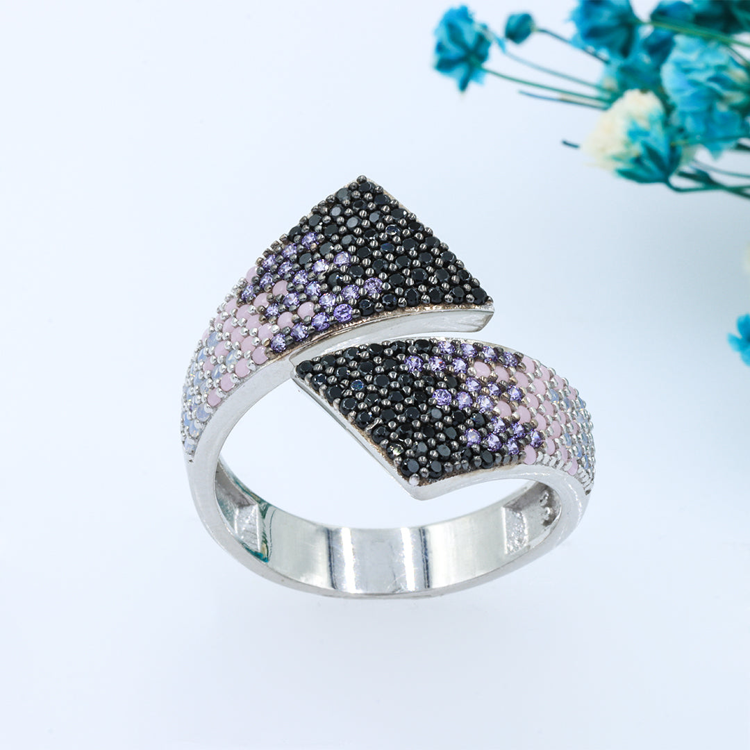 Silver multi sapphires adjustable cocktail ring