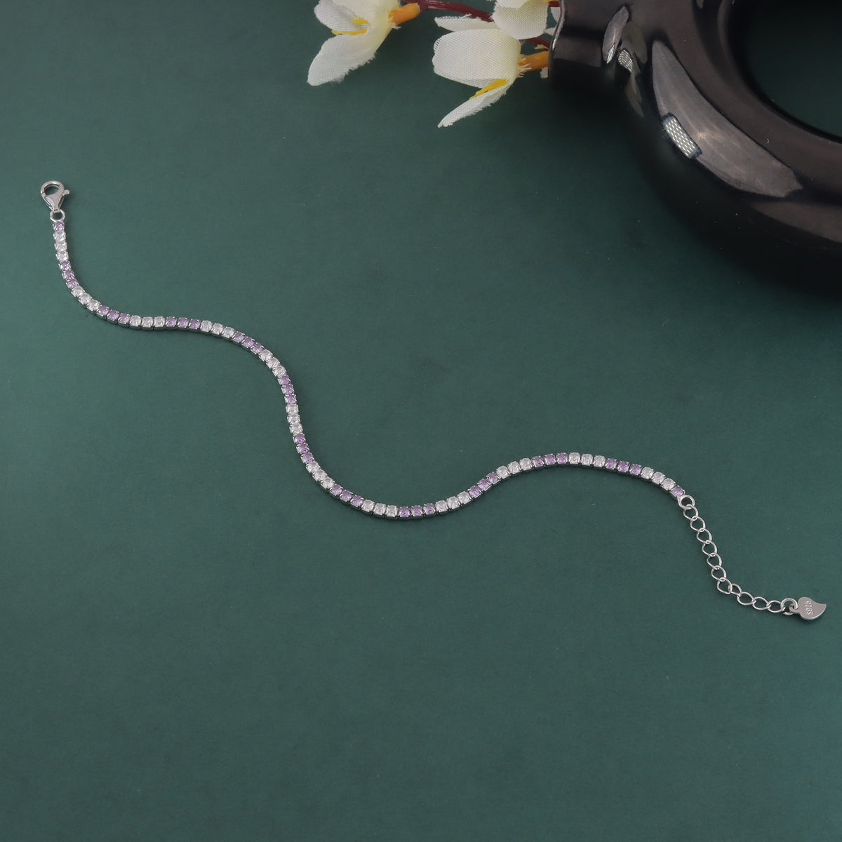 925 Sterling Silver Purpal Sapphire Sparkle Tennis Bracelet For Women