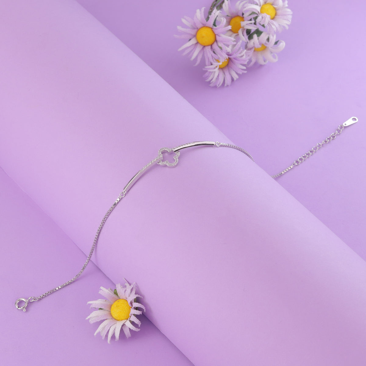 925 Sterling Silver Clover Charm Bracelet for Women