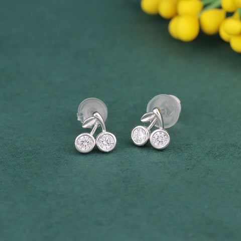 925 Sterling Silver Cherry CZ Stud Earrings for Women