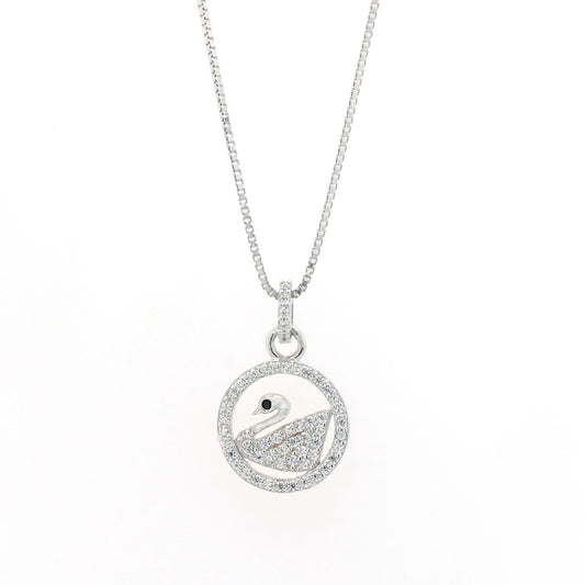 Silver round with duck shape pendant with chain