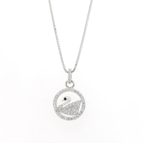 Silver Round With Duck Shape Pendant With Chain