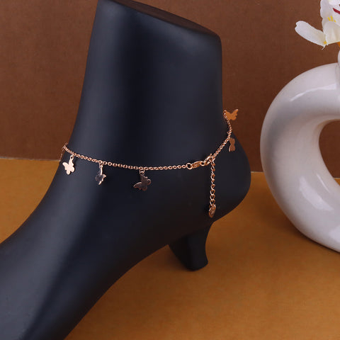 Rose gold hanging butter fly anklet