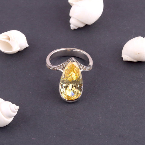 Silver Yellow Topaz Pear Shape Ring