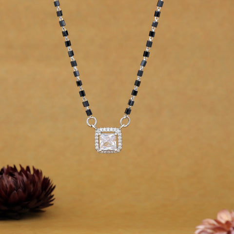 92.5 Silver Princess-Cut Solitaire Mangalsutra For Women