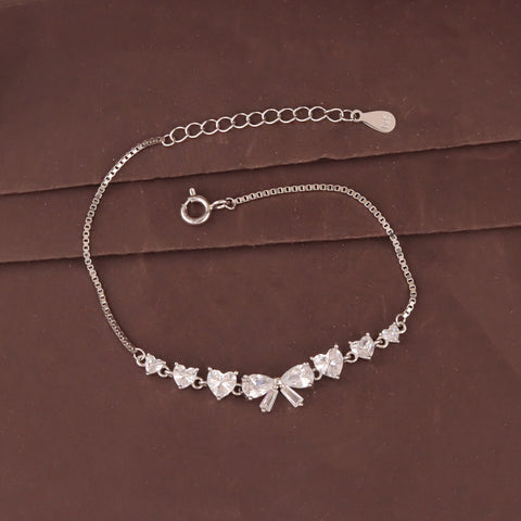 925 Sterling Silver Heart & Bow CZ Bracelet for Women