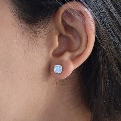 Blue Solitaire Cubic Zirconia Sterling Silver Stud Earring