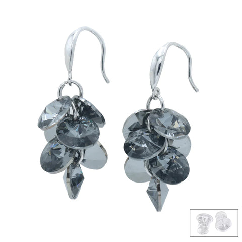 Silver Black Shining Grapevine Multi Crystals Drop Earring