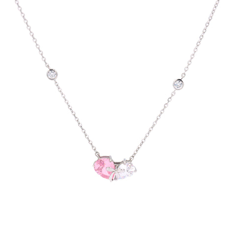 Pink and White Sweet Heart Bow Pendant With Chain