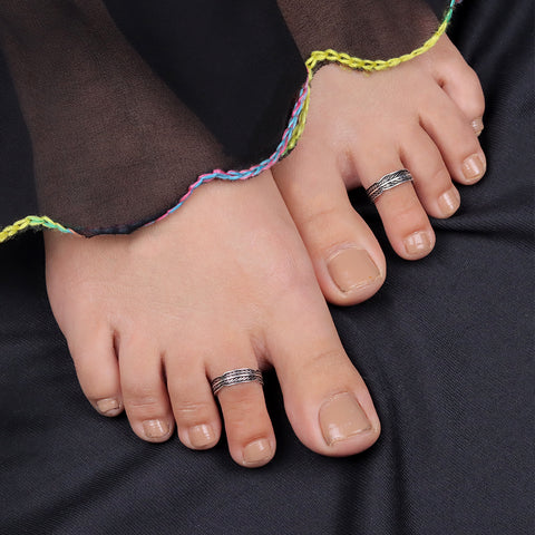 925 Sterling Silver Chevron Pattern Adjustable Toe Rings for Women