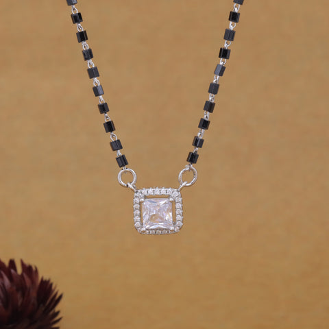 92.5 Silver Princess-Cut Solitaire Mangalsutra For Women