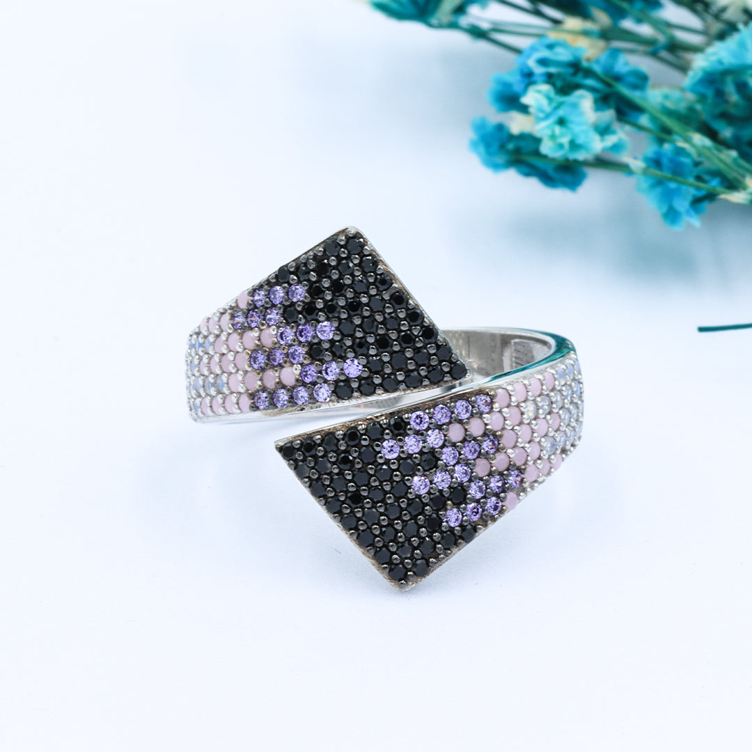 Silver multi sapphires adjustable cocktail ring