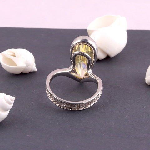 Silver Yellow Topaz Pear Shape Ring