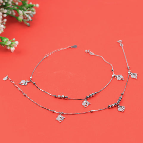 Silver hanging dolphin anklet