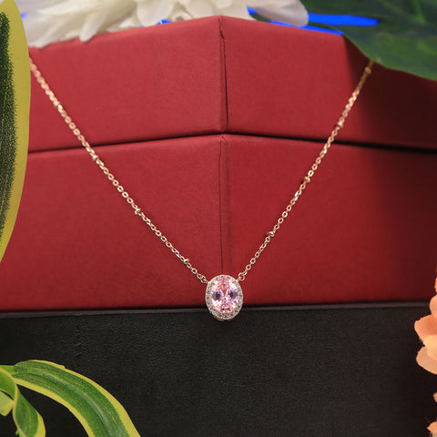 Rose Gold Plated Pink Sapphire Round Pendant With Chain