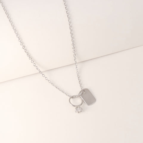 925 Sterling Silver Minimalist Charm  Ring & Dog Tag Pendant Chain