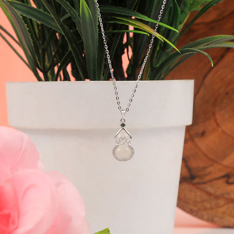 Silver Natural White Transparent Wulu Shape Pendant With Chain