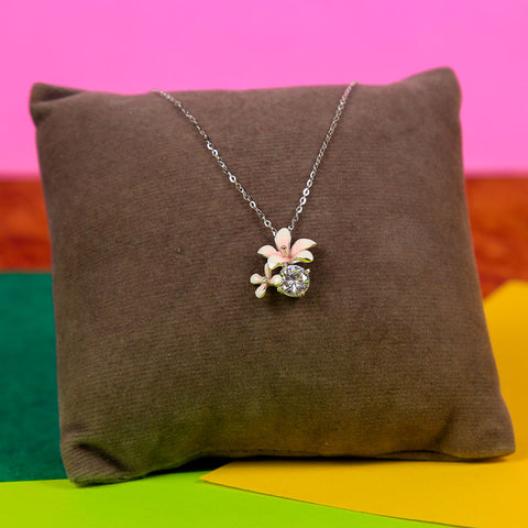 Sterling Silver White Cherry With Cz Pendant With Chain