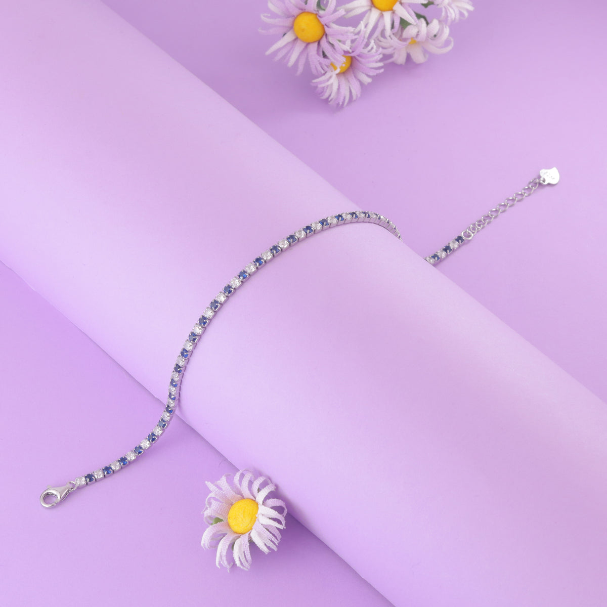 925 Sterling Silver Blue Sapphire Sparkle Tennis Bracelet For Women