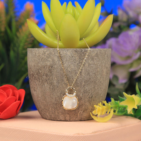 Gold Plated White Gem Stone Circle Pendant With Chain