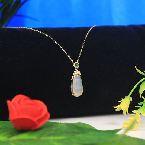 Gold Plated Oval Drop Transparent Design  Pendant With Chain