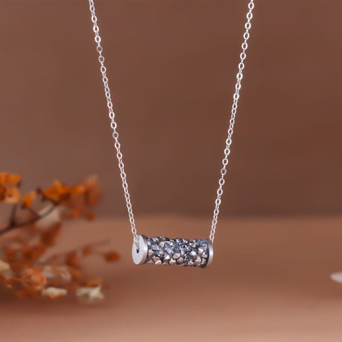 Silver black diamond tube pendant with chain