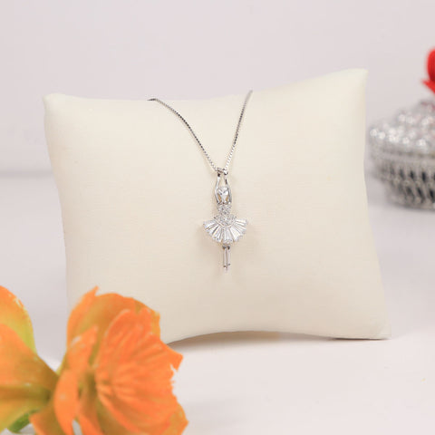 Silver CZ Design Alluring Dancing Doll Pendant With Chain