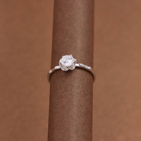 Silver Flower Shape Diamond Adjustable Ring