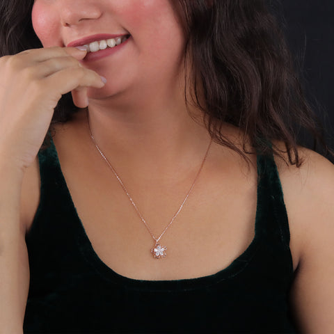 925 Sterling Silver Rose Gold Plated Flower Pendant Chain for Women